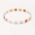 Bohemian Tila bead bracelet featuring orange and beige square tiles on elastic cord - Orange Beige Gray Clear (SL2138)