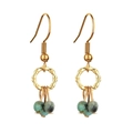 French style gold hook earrings with faceted green stones and textured bamboo rings - Gradient Teal Green (XN508-1)