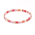 Bohemian Tila bead bracelet featuring pink, red, and ivory tiles with gold accents - Red Pink White Gold Style (SL2139)