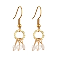 Golden bamboo hoop earrings featuring three irregular white natural stone pendants - Irregular Milky White (XN508-2)