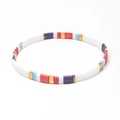 Bohemian Tila bead bracelet featuring vibrant red, blue, and gold enamel square beads - Red White Blue Gold Style (SL2140)