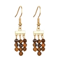 Vintage beach style gold drop earrings with tiger eye stone bead tassels - Tiger Eye