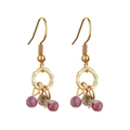 Orecchini a gancio dorati con anello a bambù e pietre rosso rosa e verde oliva - Perline Rosso Rosa e Verde Oliva (XN508-5)