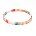 Bohemian Tila bead bracelet featuring turquoise, red, and white tiles with golden spacers - Turquoise Red White Gold (SL2205)