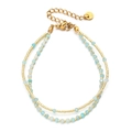 Double-layered gold bead and faceted light blue natural stone bracelet with lobster clasp - Double Layer Light Blue Stone Style (XN419-1)