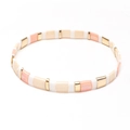 Bohemian Tila bead stretch bracelet with white, shell pink, and gold flat tile beads - Cream Pink White Gold (SL2208)