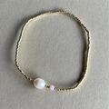 Bohemian minimalist gold beaded bracelet with a large white pearl and pink accent bead - Minimalist Gold Beads with Single Pearl (XN511-1)
