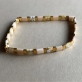 Bohemian Tila bead bracelet featuring pink, white, and gold rectangular ceramic tiles - Ceramic-look Tile Spliced Multi-layer Style (XN511-2)
