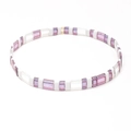 Bohemian Tila bead bracelet in white and pearl lilac colors with elastic cord - Fresh Purple White Style (SL2209)
