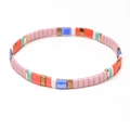 Colorful Tila bead stretch bracelet with pink, blue, and gold accents in bohemian style - Vibrant Summer Style (SL2210)
