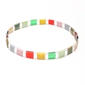 Rainbow bohemian Tila bead stretch bracelet with colorful square tile glass beads - Tile Block Multicolor (SL2211)