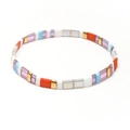 Handmade Tila bead stretch bracelet with colorful lavender orange and gold cubes - Purple Orange Blue Gold Silver (SL2212)