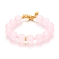 Pulsera ajustable de cuentas de cuarzo rosa con detalles dorados sobre fondo blanco - Rosa Claro