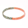 Handmade Tila bead stretch bracelet with blue marble and orange striped glass beads - Teal Orange White Gold (SL2214)