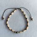 Adjustable black spinel and gold bead tila bracelet with woven cord for women - Adjustable Cord Gold and Black Faceted Beads Style (XN515-2)