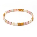 Bohemian Tila bead stretch bracelet with pink and enamel mosaic tiles and gold spacers - Pink White Yellow Nude Gold (SL2217)