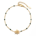 Golden stainless steel chain bracelet with green beads and spider web charm - Spider Web Pendant With Green Beads (XN331-GREEN)
