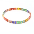 Rainbow Tila bead stretch bracelet with colorful enamel tiles and golden spacers - Full Color With Gold Spacer (SL2219)