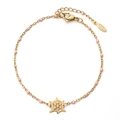 Gold stainless steel spider web bracelet with pink beads and an adjustable lobster clasp - Spider Web Pendant With Pink Beads (XN331-PINK)