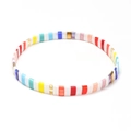 Bohemian elastic Tila bead bracelet with colorful rectangular glazed tile beads - Summer Colorful Mix (SL2220)