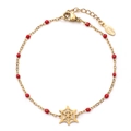 Golden stainless steel bracelet with red glaze beads and a creative spider web charm - Spider Web Pendant With Red Beads (XN331-RED)