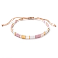 Pink and white MIYUKI Tila bead bracelet with gold accents and adjustable cord - Pink and White (XN304-2)