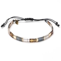 Bohemian MIYUKI Tila bead bracelet with golden metallic accents and adjustable black cord - Amber and Gray (XN304-3)