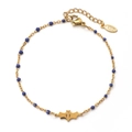Gold stainless steel bracelet with blue beads and a creative bat pendant for Halloween - Bat Pendant With Blue Beads (XN332-BLUE)