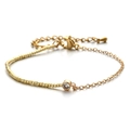 Minimalist gold chain bracelet featuring a single round zircon and beaded segments - Gold Spliced Chain with Single Zircon (XN428-gold)