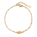 Gold stainless steel bat bracelet with pink beads for Halloween jewelry collections - Bat Pendant With Pink Beads (XN332-PINK)
