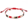 Handmade red cord Tila bead bracelet with adjustable sliding knot and ivory gold tiles - Red and White (XN304-6)