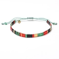 Handmade Tila bead bracelet with red, black, and green tiles and adjustable slide knot - Green Red and Black (XN304-8)