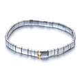 Metallic silver gray Tila bead stretch bracelet with two central gold cylinder accents - Silver Gray Metallic Style (XN514-2)