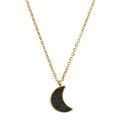 Macro shot of crescent moon pendant featuring black druzy crystals on a gold steel chain - Black Moon Style (SL1630)