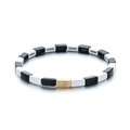 Detalle de la pulsera elástica de esmalte blanco y negro con cierre de metal dorado pulido - Patchwork Blanco y Negro (XN535-3)
