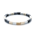 Detalle de cuentas rectangulares de esmalte en una pulsera elástica de estilo bohemio - Gris Blanco Negro Industrial (XN535-7)