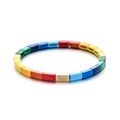 Pulsera elástica bohemia con cuentas de esmalte en colores arcoíris y un detalle dorado - Estilo Multicolor (XN535-8)