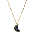 Elegant gold crescent moon pendant necklace with blue druzy crystal and stainless steel chain - Deep Blue Moon Style (SL1634)