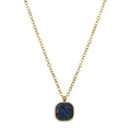 Detailed view of square blue crystal pendant on gold stainless steel chain necklace - Deep Blue Square Style (SL1635)