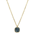 Detailed view of square blue crystal cluster pendant on a gold stainless steel chain - Deep Blue Square Style (SL1636)