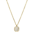 Close-up of golden square necklace with natural white druzy crystal stone detail - White Square Style (SL1638)