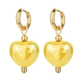 Macro shot of gold leverback earrings featuring glossy bright yellow heart-shaped pendants - Yellow