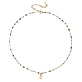 Französische goldene Edelstahlkette mit bunten Perlen und Zirkonia-Anhänger - Goldkette Mehrfarbige Perlen (XN0153-1)
