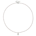 Detail van roze emaille kralen en kristallen hanger aan een zilveren roestvrijstalen ketting - Zilveren Ketting Roze Kralen (XN0153-5)