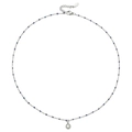Detail van roestvrijstalen ketting met blauwe kralen en een kristallen hanger - Zilveren Ketting Donkerblauwe Kralen (XN0153-6)