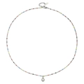 Detail van een roestvrijstalen ketting met gekleurde kralen en een kristallen ring hanger - Zilveren Ketting Meerkleurige Kralen (XN0153-8)