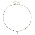 Detail van gouden roestvrijstalen ketting met blauwe kralen en een kristallen hanger - Gouden Ketting Donkerblauwe Kralen (XN0153-12)