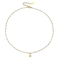 Detailopname van de vergulde roestvrijstalen ketting met grijze kralen en kristal - Gouden Ketting Grijze Kralen (XN0153-13)