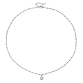 Detail van roestvrijstalen ketting met blauwe emaille kralen en kristallen hanger - Zilveren Ketting Hemelsblauwe Kralen (XN0153-15)