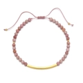 Buntes Naturstein-Perlenarmband mit poliertem Goldrohr und verstellbarer rosa Kordel - Pink-Violetter Stil (XN116-18)